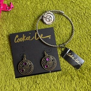 Cookie Lee Gold and Purple Earrings with Silver Bracelet
